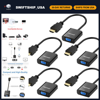 HDMI to VGA Adapter 5 Pack - Male to Female Converter, Black, High-Quality Video