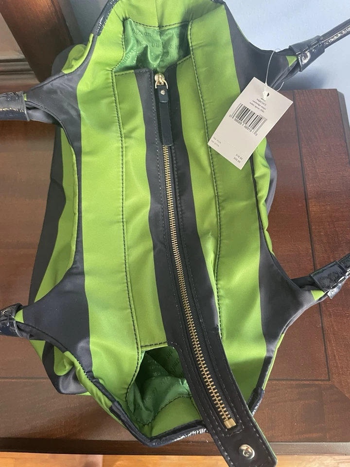 Bolso Stevie Kate Spade Azul Marino y Verde Rayas Nuevo Con Etiquetas Foto 3 de 4