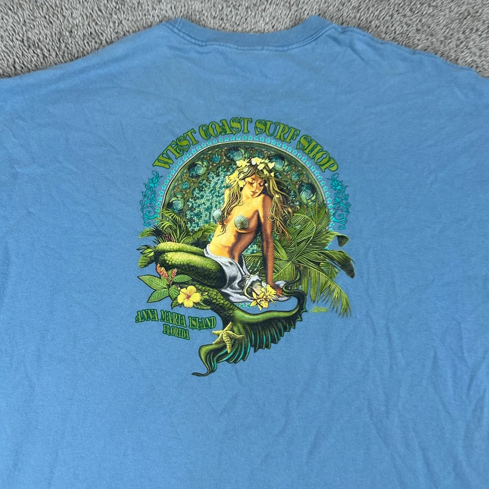 Camisa West Coast Surf Shop Para Hombres 3XL Azul Verde Sirena Anna Maria Island Florida Foto 3 de 4