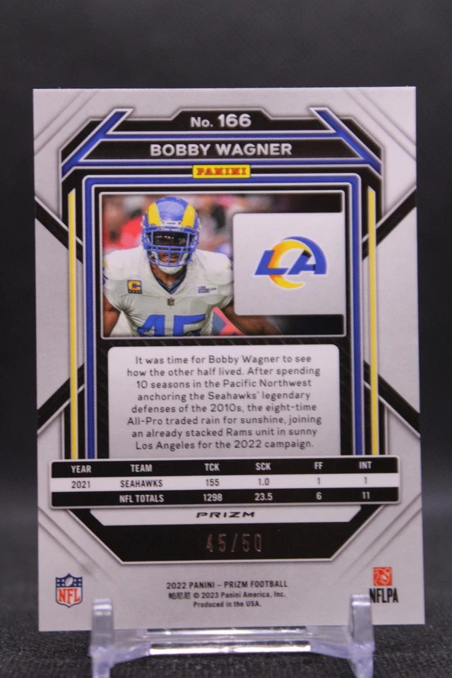 Bobby Wagner #166 2022 Panini Prizm No Huddle Red Los Angeles Rams SN/50 - Image 2 of 2