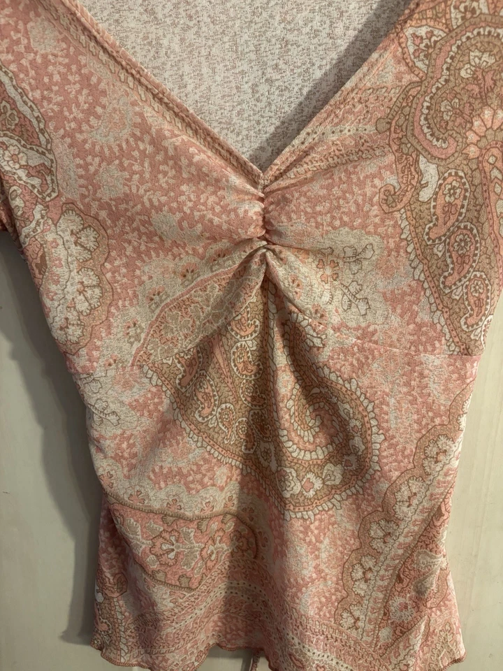 Top Y2K Mujer Talla Mediana De La Marca Sombra De Ojos Manga Corta Atado Espalda Foto 2 de 4