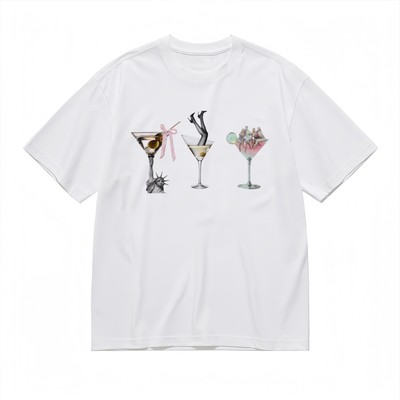 Women's T-shirt With Pink Drink & City Life Graphic Unisex White 100% Cotton Top