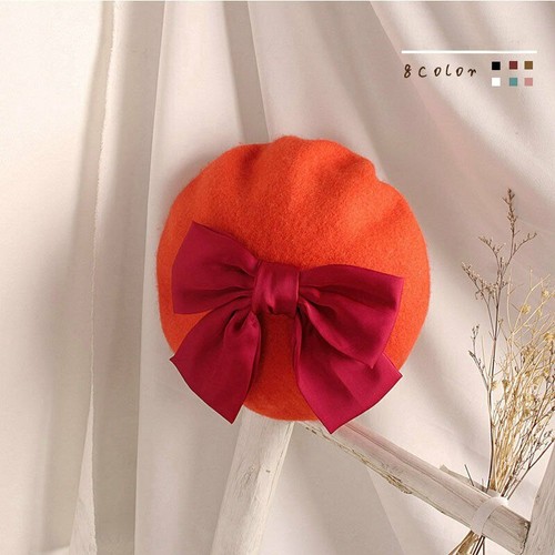 Bowknot Hat Winter Beanie Beret Bowknot Hat Cute Wool Cap Kids Artist Girls - Picture 6 of 17