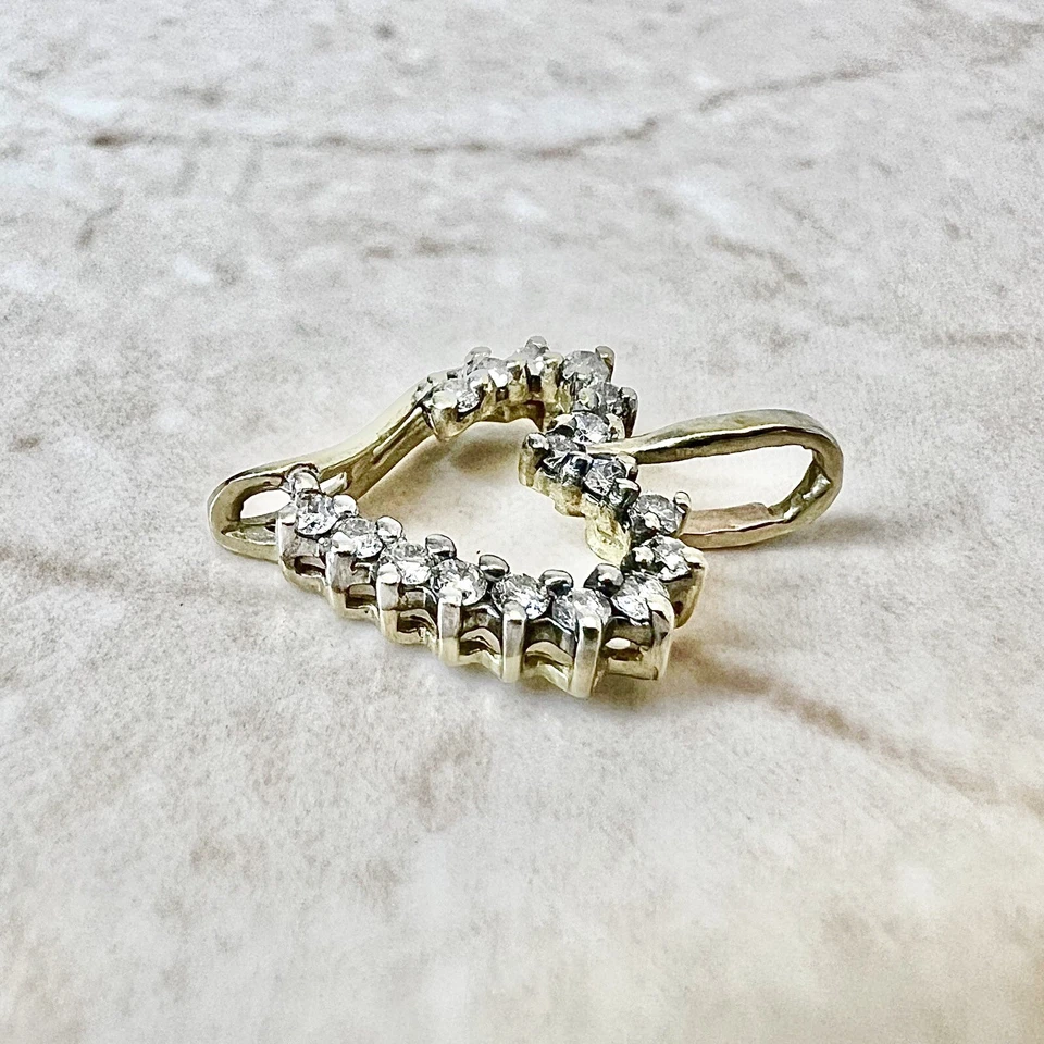 Collar Colgante Corazón Diamante 10K - Colgante Diamante Oro Sólido 10K Dos Tonos Foto 4 de 4