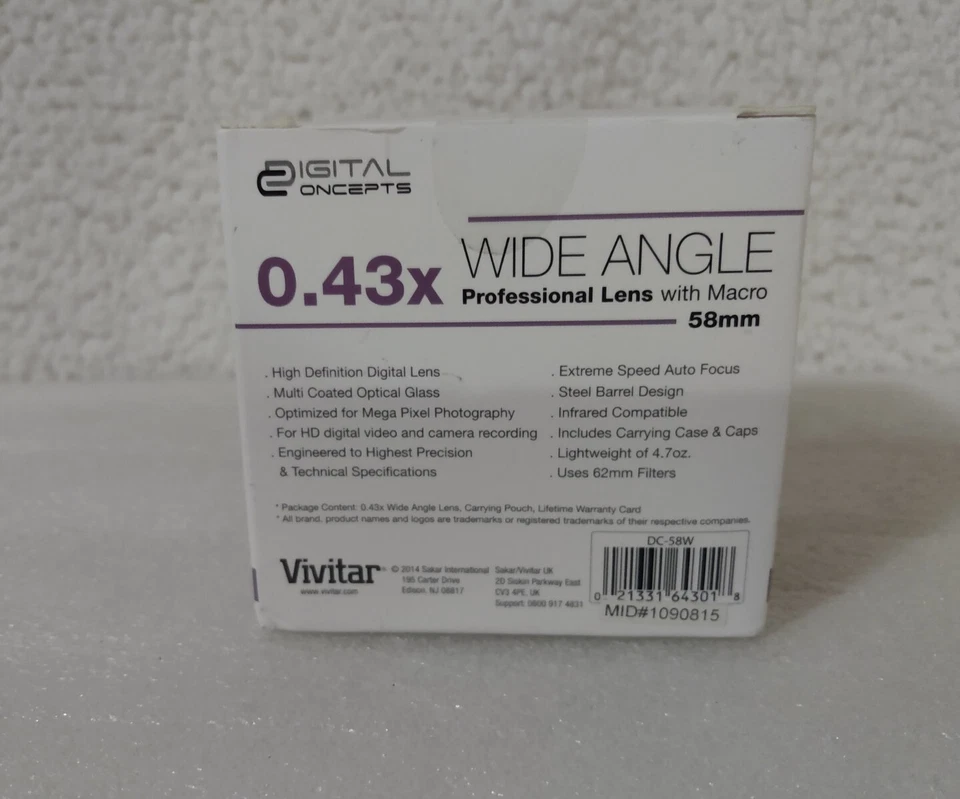 0.43X SUPER WIDE ANGLE LENS with MACRO 58mm to CANON REBEL EOS SLR 1DSLR 18-55mm - Image 2 of 4