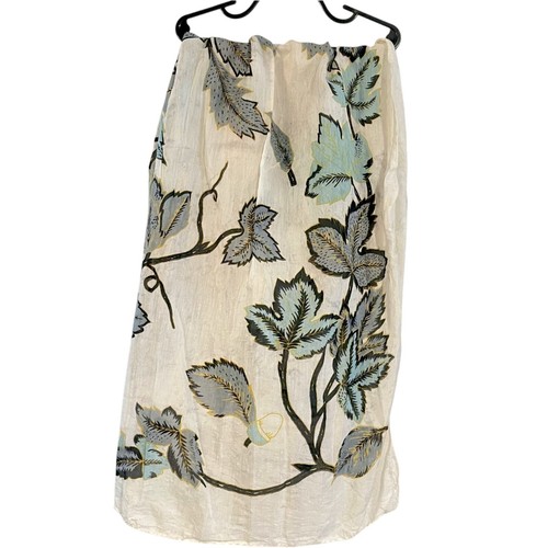 Floral Leaf Print Sheer Scarf Beige Green Black Lightweight Wrap Vintage Boho St - Picture 2 of 2