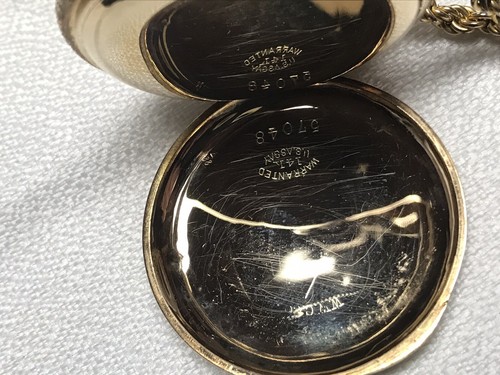 Antique Elgin 14KT Gold Pocket Watch Hunter Case 7 Jewels Gold Chain S/N# 57048 - Picture 7 of 11