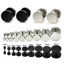Screw Stud Earrings Men Stainless Steel Cheater Ear Plugs Gauges Illusion Tunnel