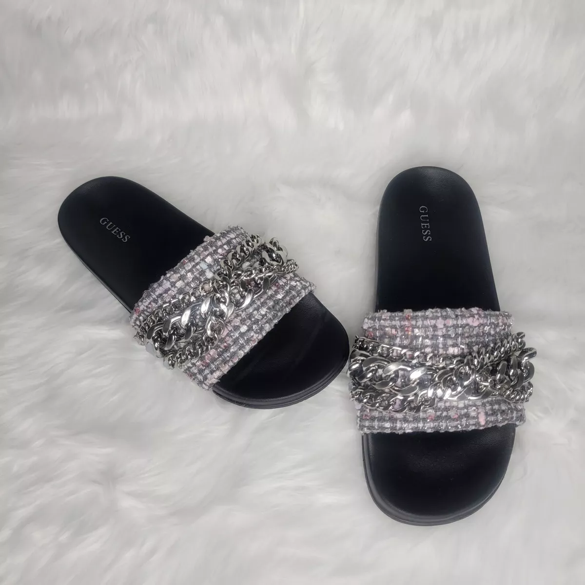 Guess fur sales slide sandals