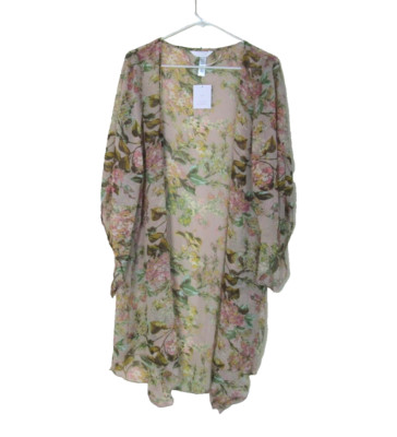 LAUREN CONRAD NWT O/S Pink Adobe Sheer Floral Kimono Jacket MSRP $50