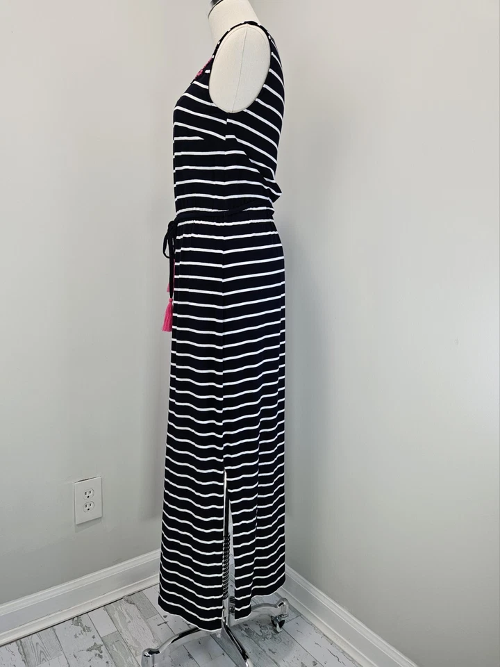Maxi Vestido Talbots Mujer Xpequeño Borlado Borla Cinturón Jersey Rayas Foto 4 de 4