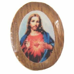 Herz-Jesu ovale Holzmedaille - Emaille (14x11mm - 0,55x0,43") - Bild 1 von 2