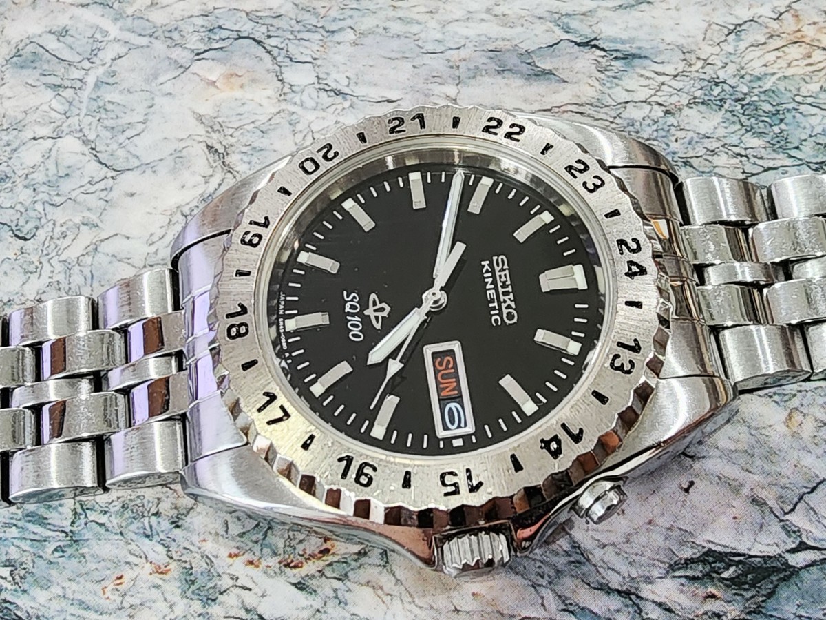 Rare SEIKO KINETIC SQ 100 DAY DATE SS MENS Mens Watch 5M43