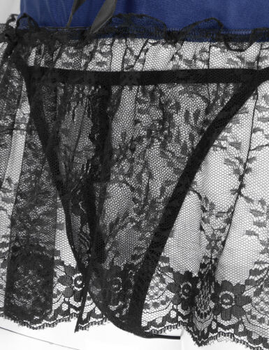 Männer Sissy Spitze Lingerie Set BH mit Mini Rock und String Slip Reizwäsche - Bild 46 von 72