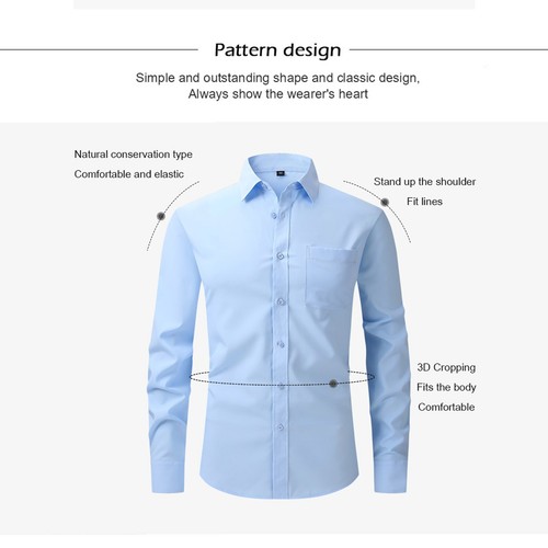 Business Casual Button-Down Shirt Men's Wrinkle-Free Long Sleeve Top Loose Fit - Picture 8 of 69