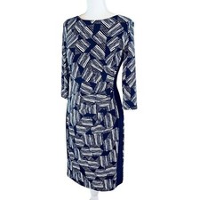 LAUREN Ralph Lauren Blue Print Knit Dress Size 8 Long Sleeve Office Career Work