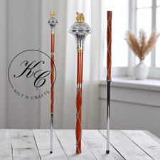 Drum Major Mace   Chrome Staff with Gold Lion Embossed Head  Parade Baton