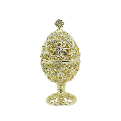 SHINNYGIFTS Gold Egg with Clock Trinket box Easter Gifts Home Decorative Gift bO