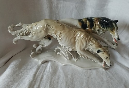 Antique XL German ENS Dog Borzoi Greyhound Wolfhound Friend Porcelain Figure Art