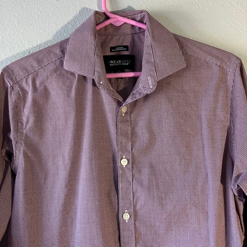 Kenneth Cole Awearness Mens Red Check Slim Fit Stretch Dress Shirt Size 15 34/35 - Picture 4 of 6