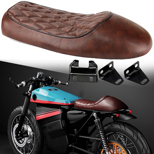 Vintage Brown Cafe Racer Motorcycle Seat With Hump – Flat Brat Style For Honda, Suzuki, Yamaha