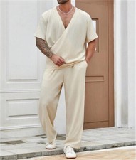 Men's 2 Piece Outfit Casual Short Sleeve T-Shirt Beach Pant Sets