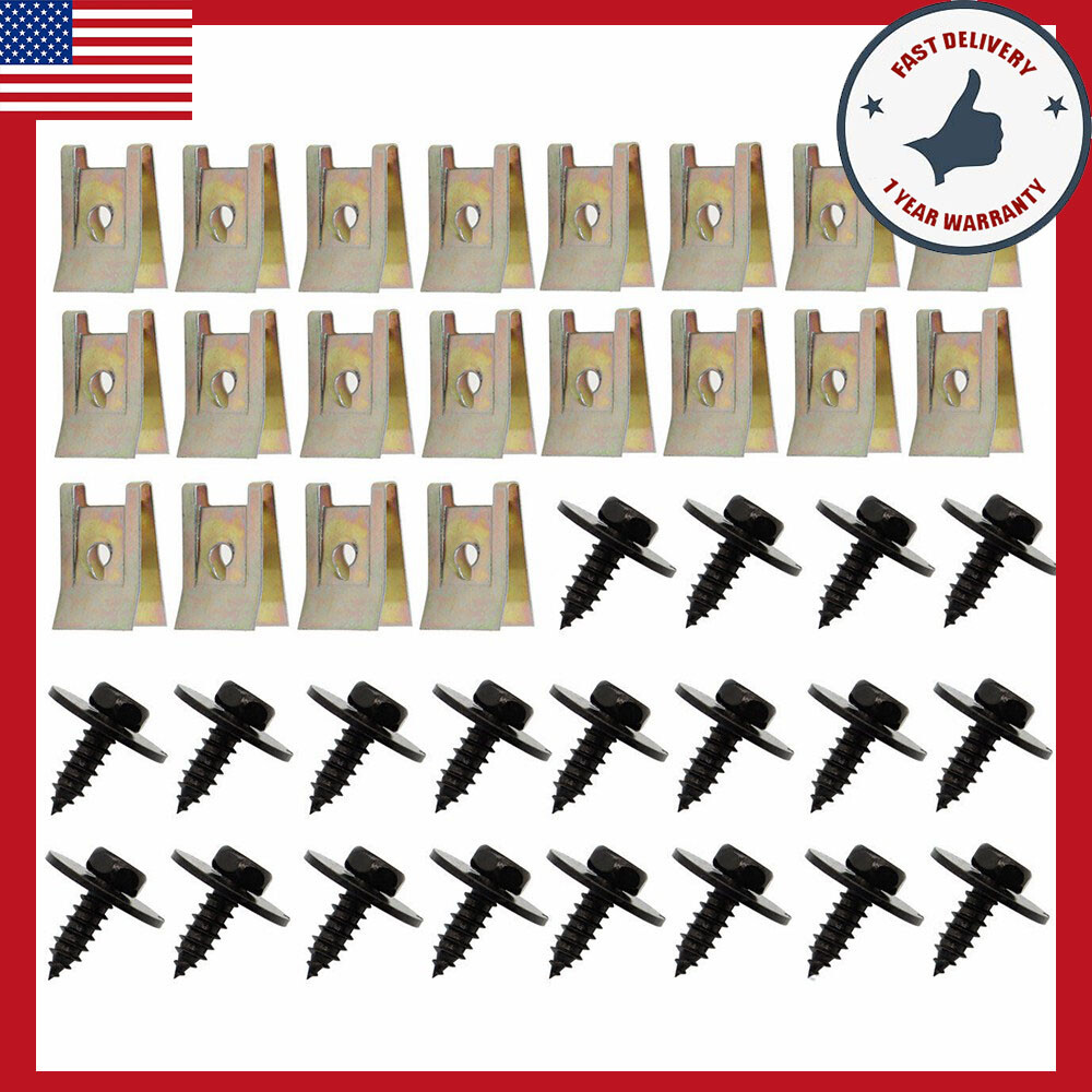 40X Car Auto Screw Body Fender Bumper Retainer U Nut Clips Gasket Fastener Metal