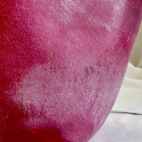 Ruby Red Art Glass Scavo Vase - 7" - Frosted Sandblasted - Murano Style - Picture 14 of 14