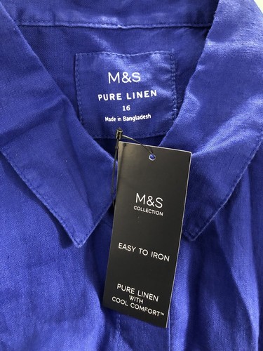 Marks & Spencer Pure Linen Long Sleeve Shirt Top Blouse UK 16 £35 Electric Blue - Imagen 8 de 10