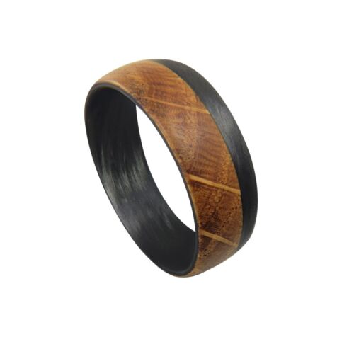 Whiskey Barrel Wood and Carbon Fiber Ring - Handcrafted in the USA - Sizes 4-16  - Afbeelding 1 van 6