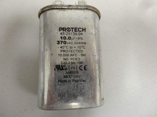 Protech Capacitor 43-25134-04; 10uf; 370VAC; 50/60HZ---"USED" - Picture 3 of 4