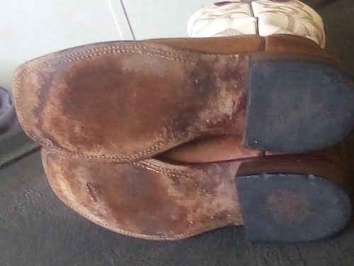 Justin Cowboy Boots 9 B Brown and White Mexico leather sole soft toe - Picture 6 of 14