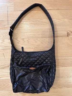MZ Wallace Quilted Messenger Bag w/ Detachable Makeup Pouch Black SEE PICS READ
