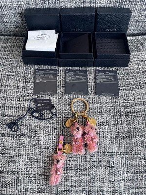 PRADA Bear Charm Strap Set 3pcs Mohair Rhinestone Beads Calf