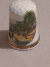 Finsbury Fine Bone China Walking Dog Village River Scene Thimble England 