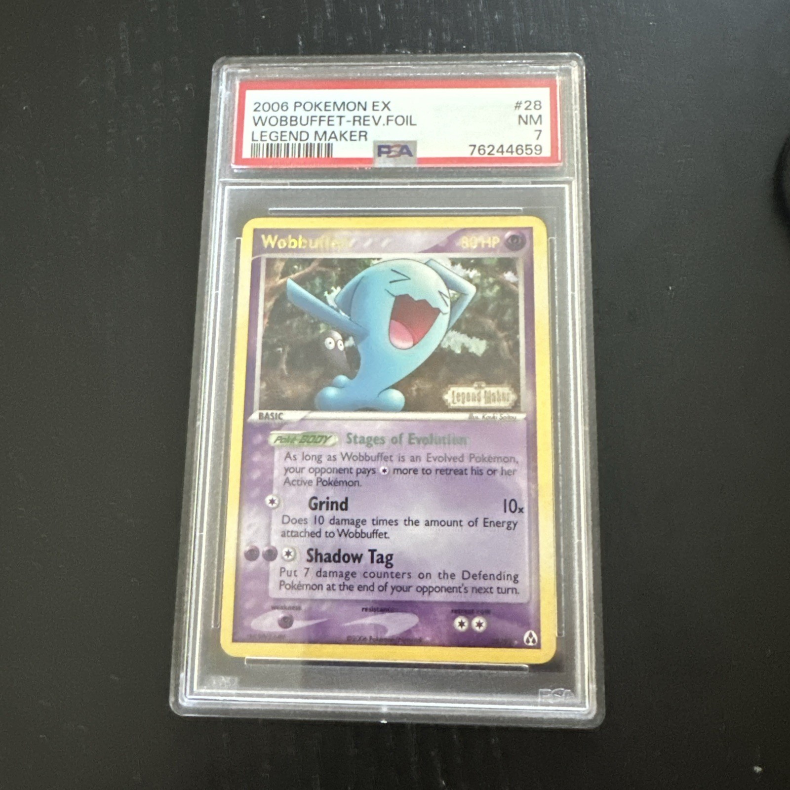 2006 POKEMON EX LEGEND MAKER #28 WOBBUFFET-REVERSE FOIL PSA 7