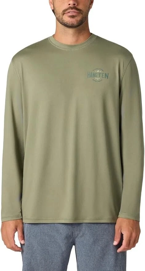 Hang Ten UV Protection Mens Long Sleeve T Shirt Green XL