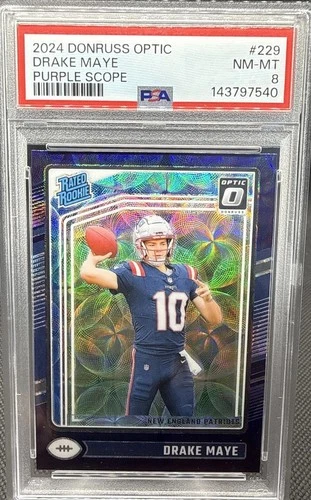 2024 Donruss Optic Rated Rookie Drake Maye #229 Purple Scope Prizm! PSA 8!!