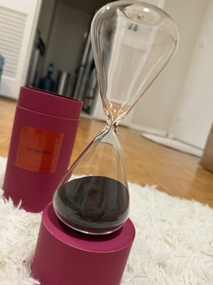 Saint Laurent Glass Hourglass Mechanical Timer Black Sand Pink Base with Box