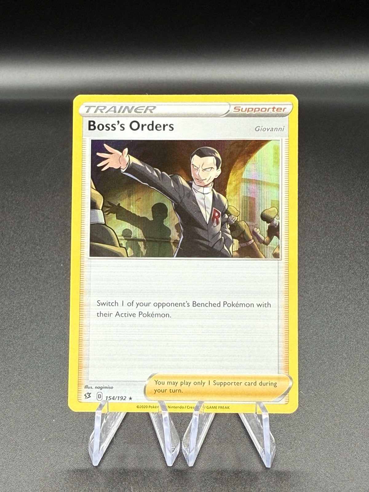 2020 Pokemon SWSH Rebel Clash Boss s Orders: Giovanni Reverse Holo #154/192