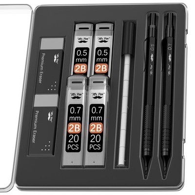 Mr. Pen- Metal Mechanical Pencil Set, 2 Sizes, 0.5 1 Count (Pack of 1), Black 