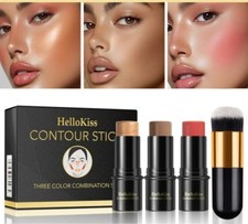 3pcs Contour Stick Highlighter Stick Blush Stick Contour Kit With Contour Brush