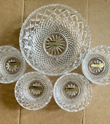 Vintage Bohemia Czechoslovakia 24% pbO Crystal Salad Bowls Set(5) 4/5 , 1/8  New