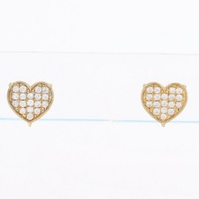 .37ctw Round Diamond Pav  Heart Stud Pair Earrings 14k Yellow Gold 2.48 Grams