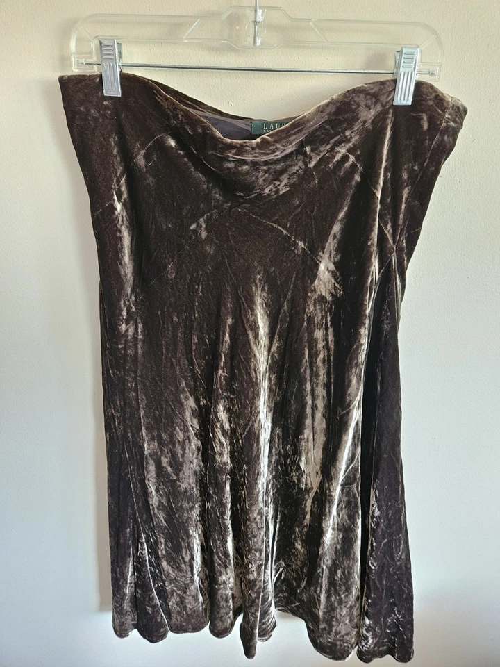 Lauren Ralph Lauren 棕色 Crush 天鹅绒裙,尺寸 S — 第 3/4 张图片
