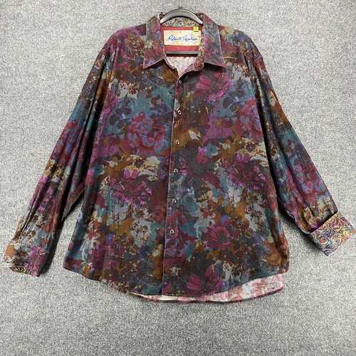 Robert Graham Shirt Mens 3XL Multicolor Floral Corduroy Button Up Classic Fit