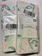 Pottery Barn Kids Set of 2 Peach Floral Organic Crib Sheets NEW