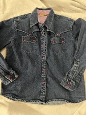 Girls XL Vintage Wrangler Denim Shirt Pink Pearl Snaps Heavy