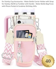Water Bottle Carrier Bag w/Pocket for Stanley 40oz Tumbler Insulated Sleeve Case