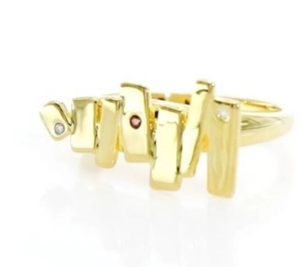 Incredibile Anello di Design Argento Sterling 925 con Zircone Champagne pl Oro - Immagine 3 di 4